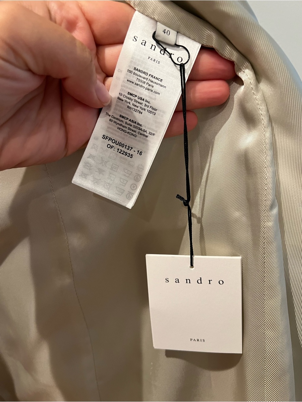 NWT Sandro Tan Beige Nude Classic Double-Breasted Camel Coat Women M Medium 40 - Picture 5 of 5
